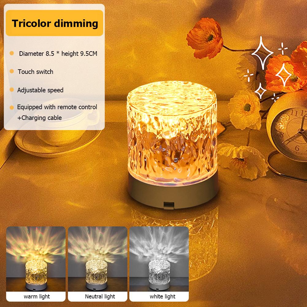 Water Ripple Atmosphere Night Light Portable Bedroom Lamp USB Charging Acrylic Lampshade Wireless for Home Furnishing Decoration