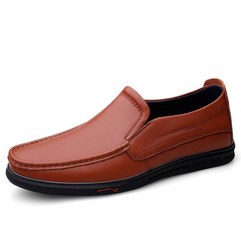 

H88 Men S Shoes Leather Shoes Spring Low-Top Feet Genuine Leather Cowhide Surface Flat-Soled Casual Shoes Business Dress Single Shoes 38 коричневый