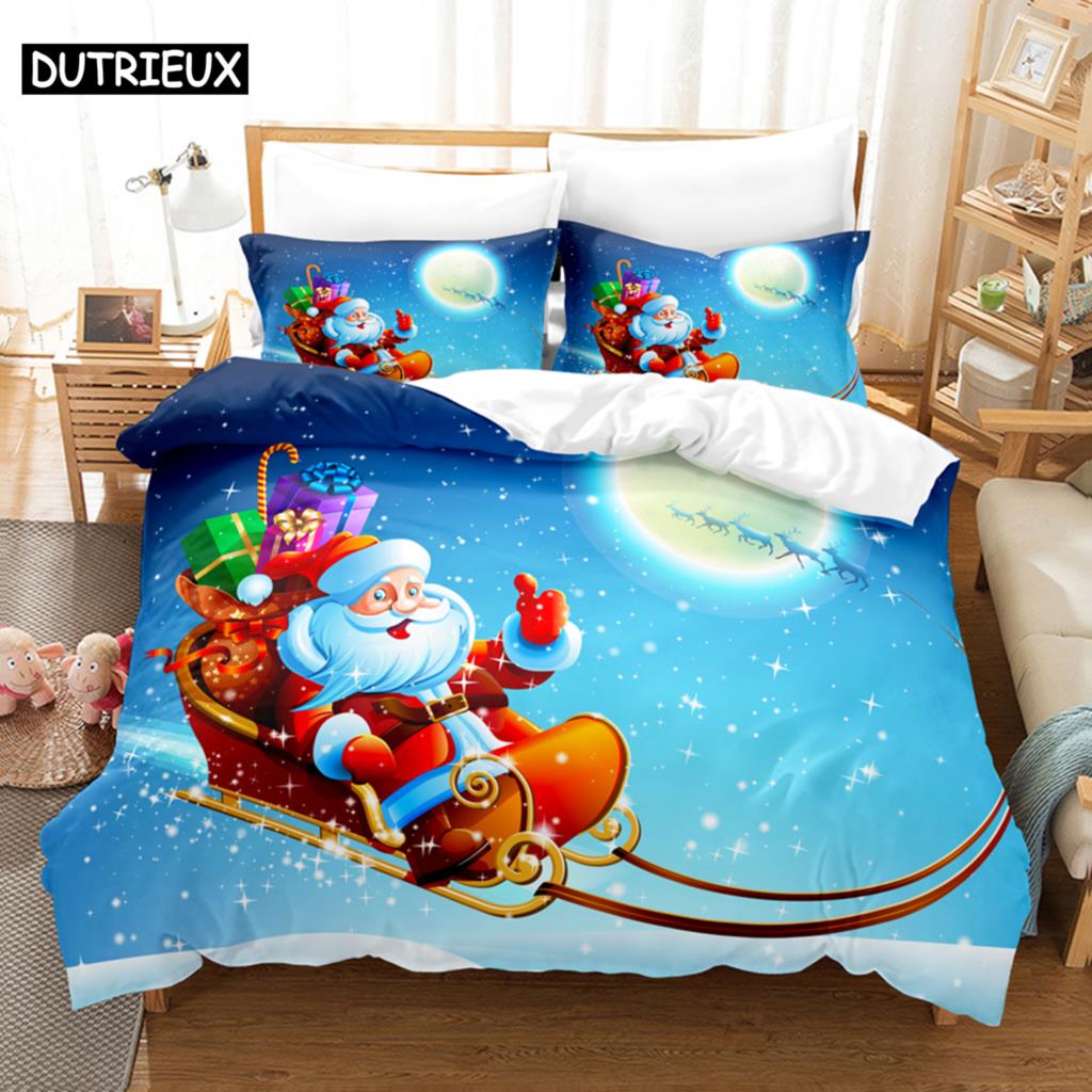 Blue Christmas Quilt Cover Kit Queen Size Size Luxury King Size Full Single Size Size Double Size Bed 3D Pattern Quilt Case Linen Pillowcase Single