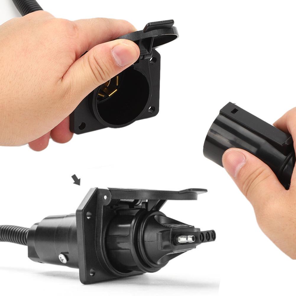 12V Trailer RV Connector 7 Way to 4 Way Hitch Plug with Dustproof Cover and Bracket