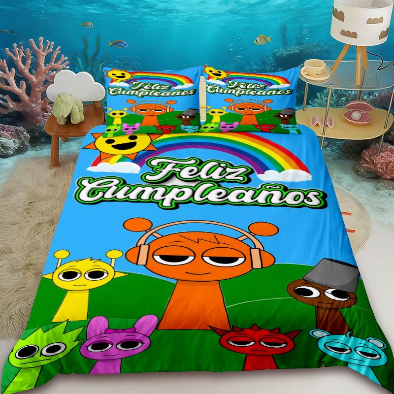 

3pcs Duvet Cover Sprunki Game Cartoon Bedding Set Quilt Cover Queen King Full Bedroom Decor Teens Children Best Gifts 135x200cm