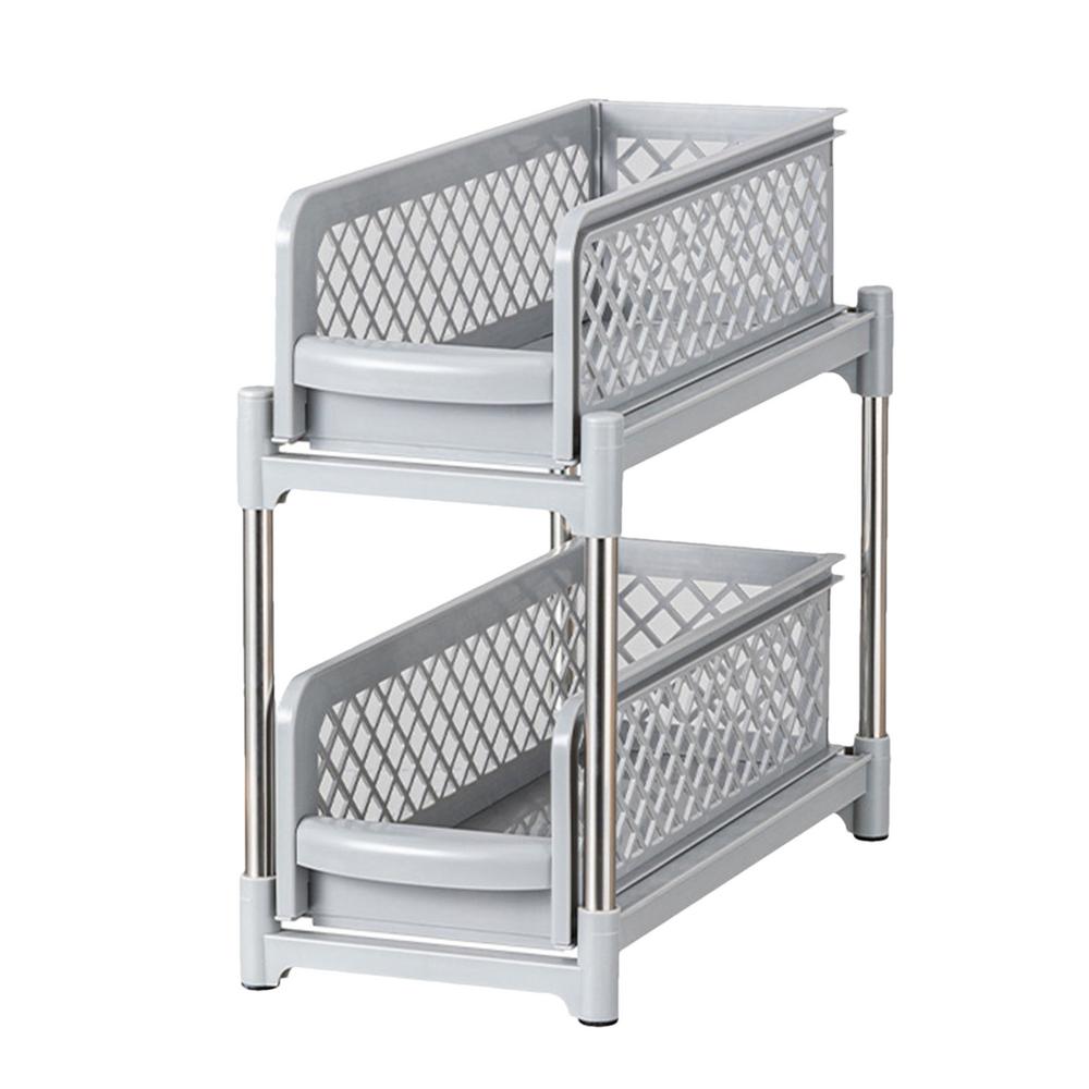 

2-уровневый многофункциональный выдвижной шкаф-органайзер большая вместительная корзина выдвижной кухонный шкаф для хранения в ванной комнате серый