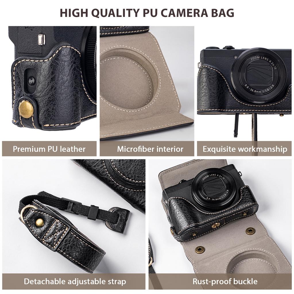 Digital Camera Protective Case PU Leather Camera Storage Bag with Removable Shoulder Strap Compatible with G7X2 G7X3