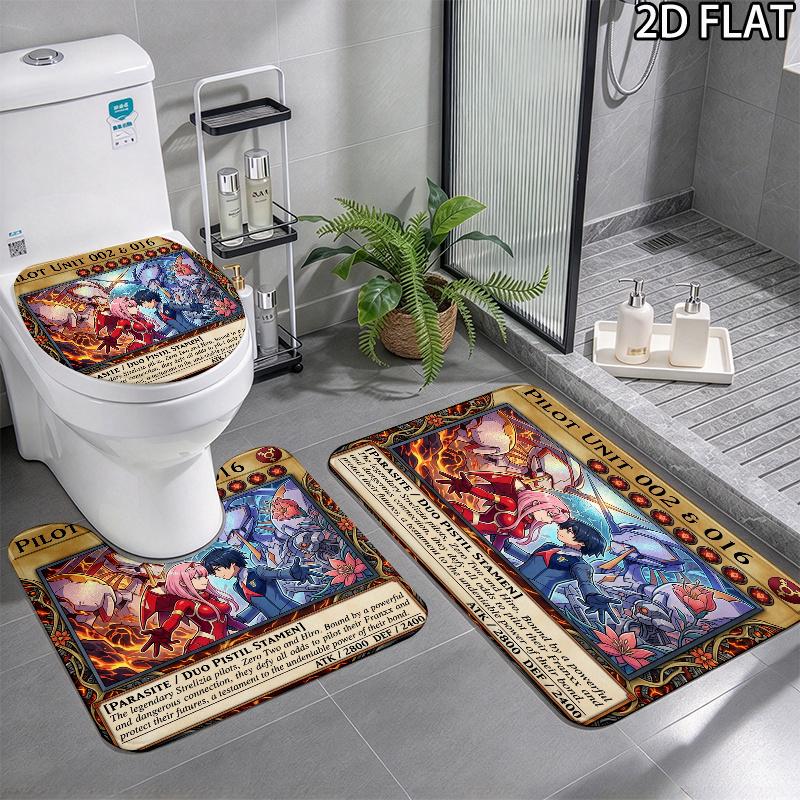 Franxx 3Pcs Flannel Toilet Mat Set Bathroom Rug Bath Carpet Non Slip Home Decor Toilet 3 Pcs Bathroom Textile Set