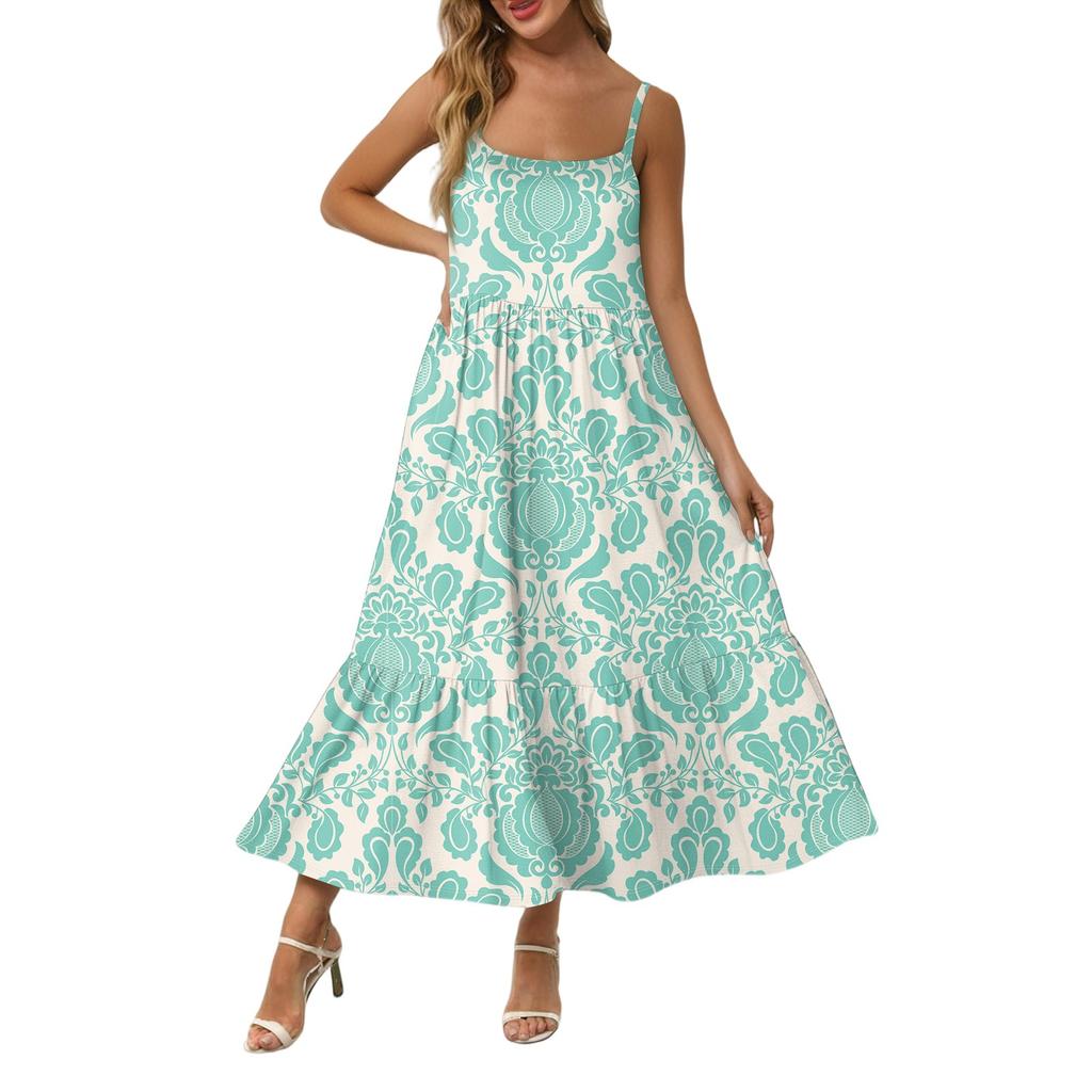 Kvinners Lang Strand Casual Elegant Spaghettistropp Maxi Kjole Søm Lavmælt Flytende Bohemsk Kjole