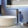 Minimalist Polished Black Basin Mixer Tap Tall Body Square Knob Solid Brass Bathroom Sink Faucet Counter Top Lavatory Tap