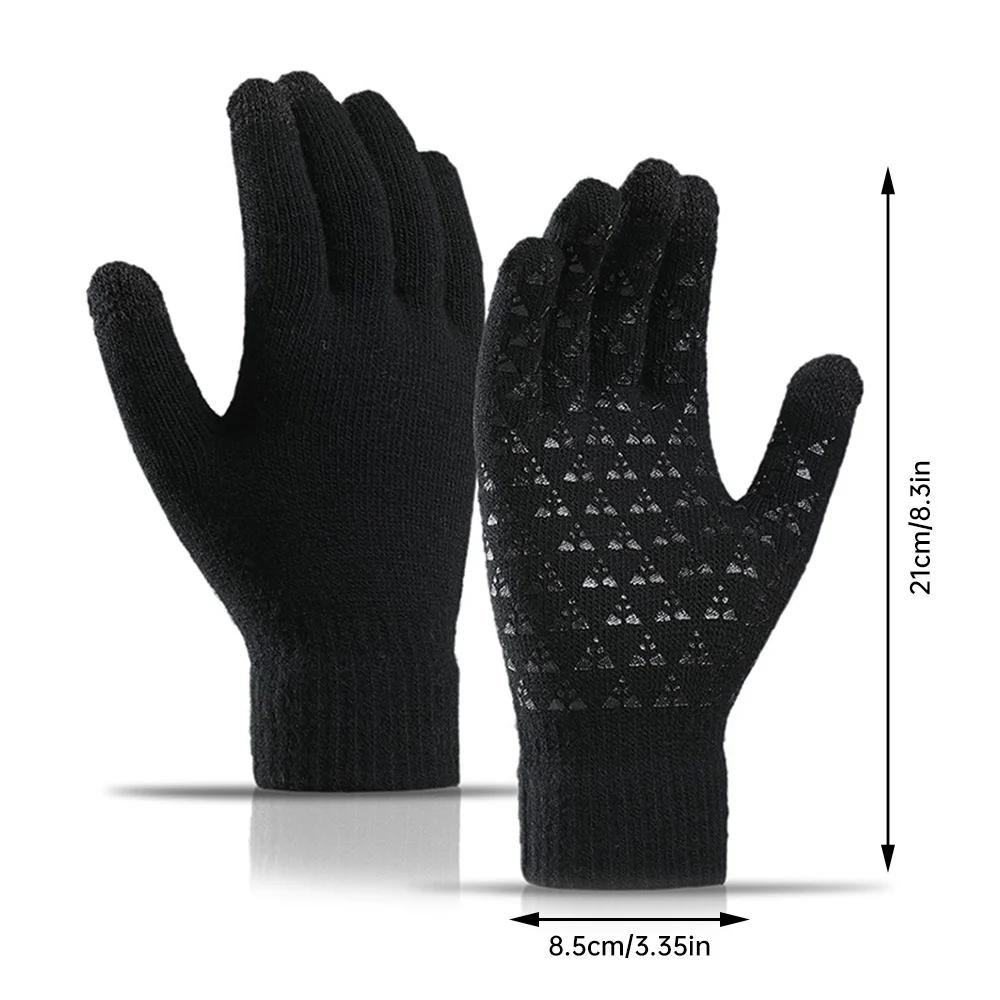 Winter Men Knitted Gloves Warm Full Fingers Touch Screen Anti-Slip Gloves for Cycling Running Driving Hiking Camping Work Mitten
