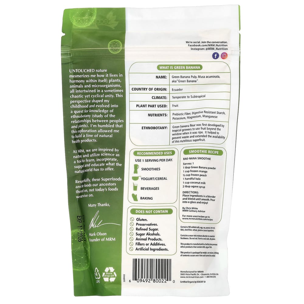 MRM Zelený banánový prášek 240g (8,5 oz)