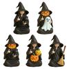 Halloween Ornament Dark Humor Witchcraft Vibe Creepy Witch Statue Black Robe Cat Themed Resin Home Decor