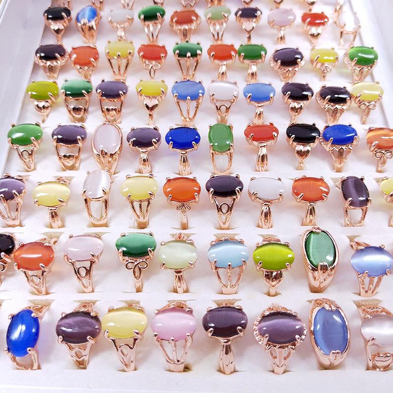 5Pcs Natural Stone Peacock Stone Women's Ring Simple Style Alloy Jewelry