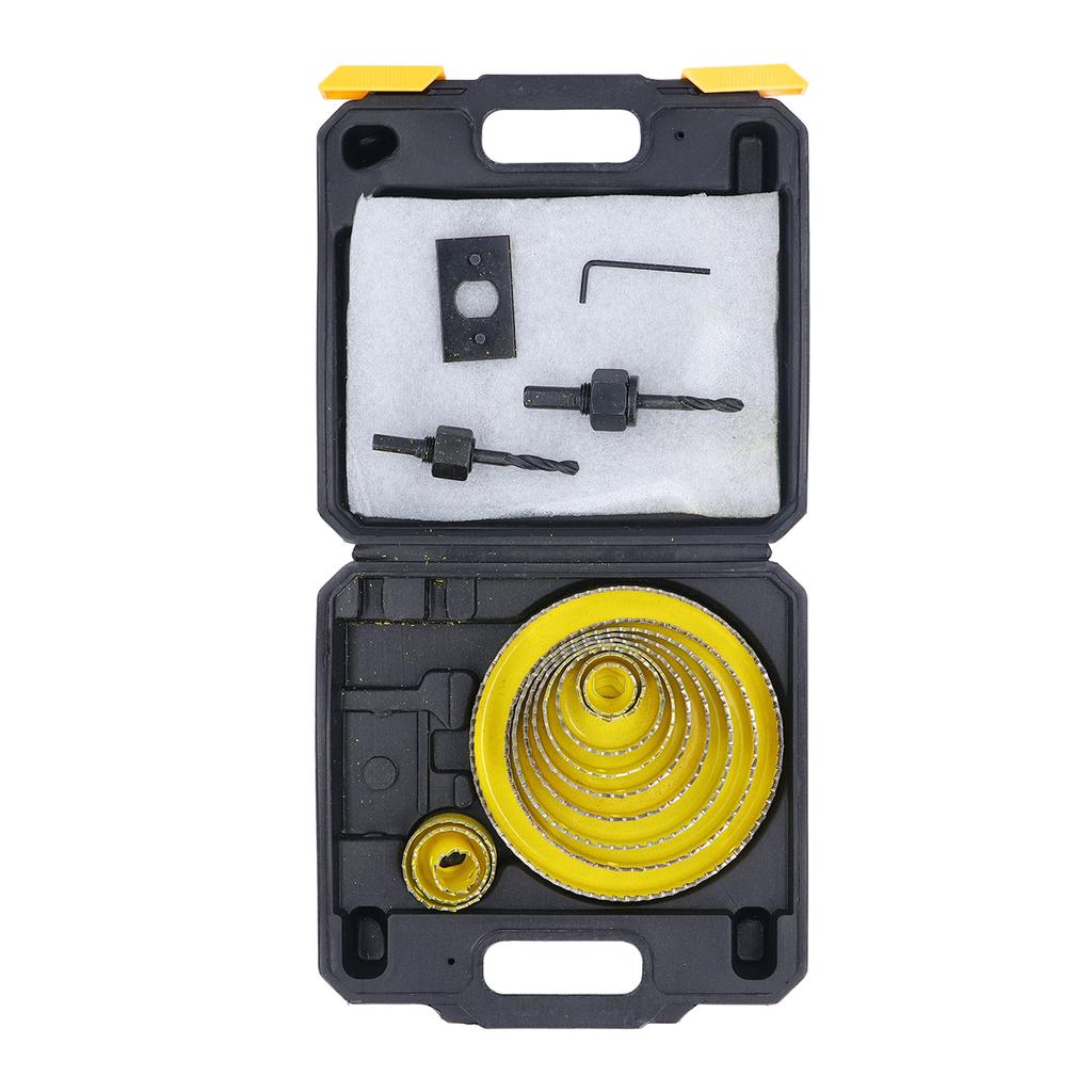 16PCS Set Hole Saw Kit Yellow 19?127mm Electricians Hole Saw Kit for PVC Board Plastic