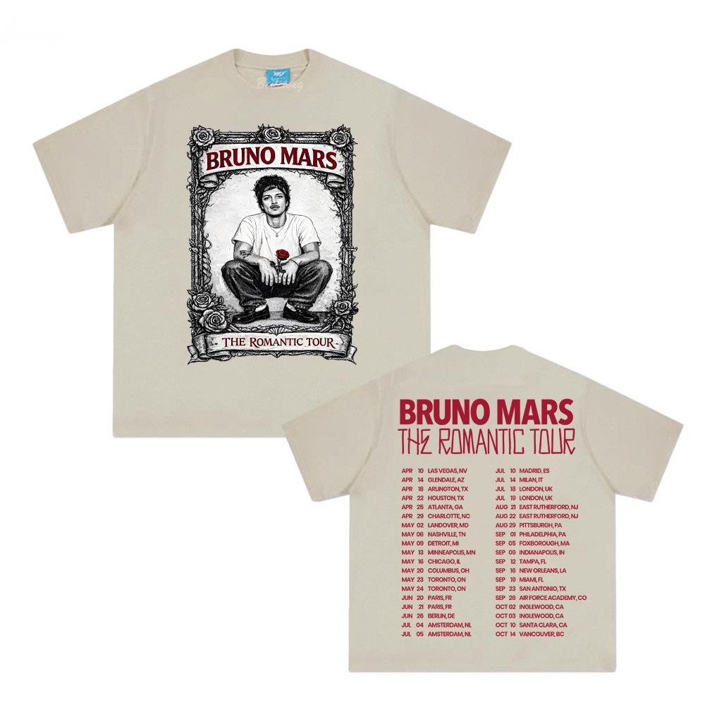 

Bruno Mars Romantic 2026 T-Shirt Pop Soul Concert Tee Retro Music Fan Merch Tour Outfit Gift TOPS Comfortable Ropa De Mujer 100cotton graphic t shirts XS пісочний