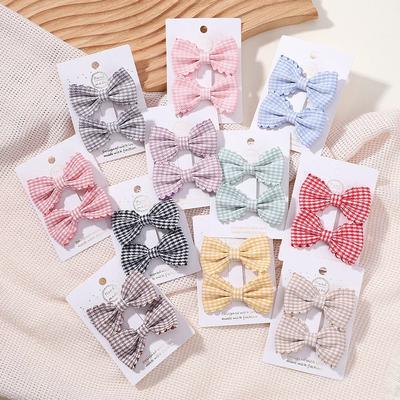 2 Stück/Set Einfarbig Kinder Schleifen Haarspangen für Babymädchen Handgemacht Karierte Schleife Haarnadel Haarspangen Fotografie Haarschmuck