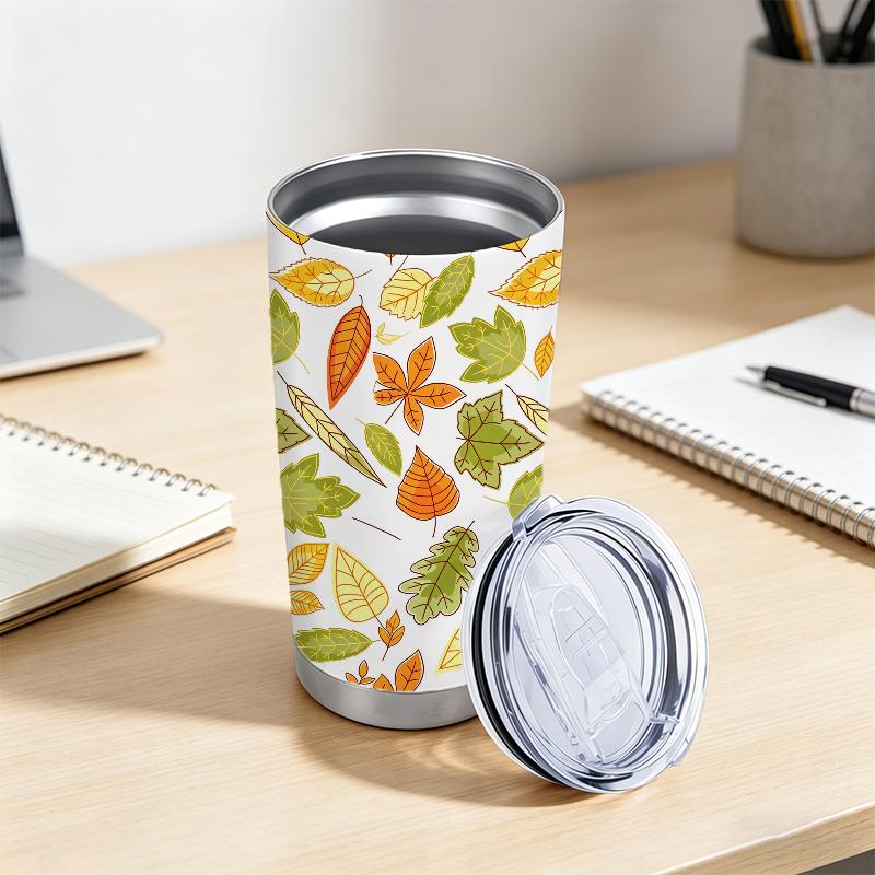 Car Tumbler 591ml Autumn Maple Leaf Elements Straw Cup Straight Tumbler 20oz Car Straw Cup Insulated Travel Cup Portable Tumbler