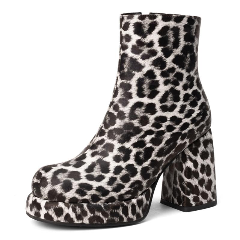 Sexy Women's Ankle Boots Platform Leopard Short Shoes New 2025 Block High Heel Fashion Autumn Winter Motorcycle Boots Ladies