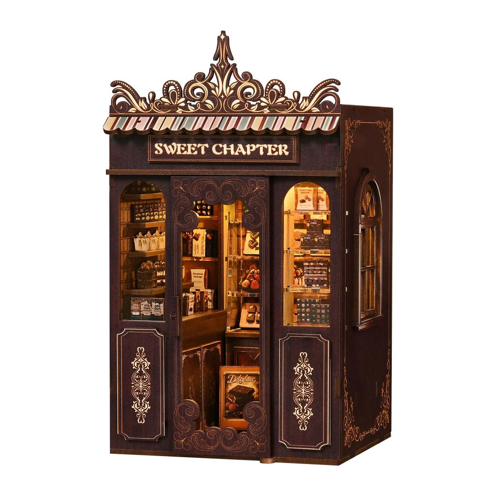 CRESYMME Miniature House Dollhouse Book Nook Kit, Wooden DIY 3D Hobby Handmade (Sweet Chapter)