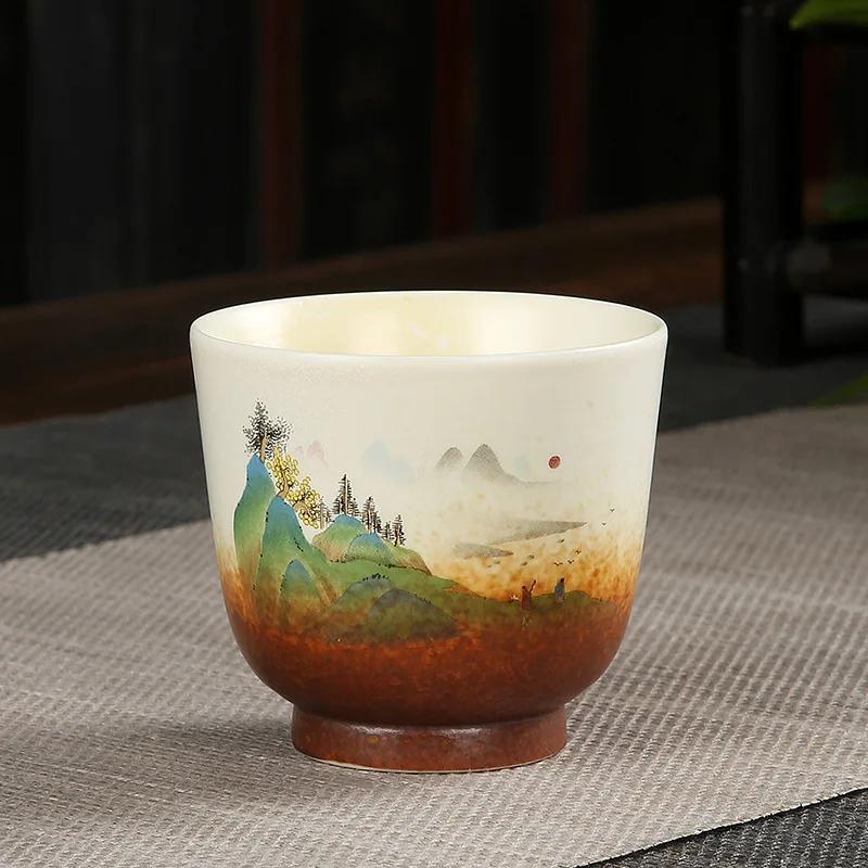 1pcs 100ml Coarse Pottery Teacup Single Cup Large Handmade  Ceramic Kung Fu Tea Set  Hand-painted Firewood Master Cup.