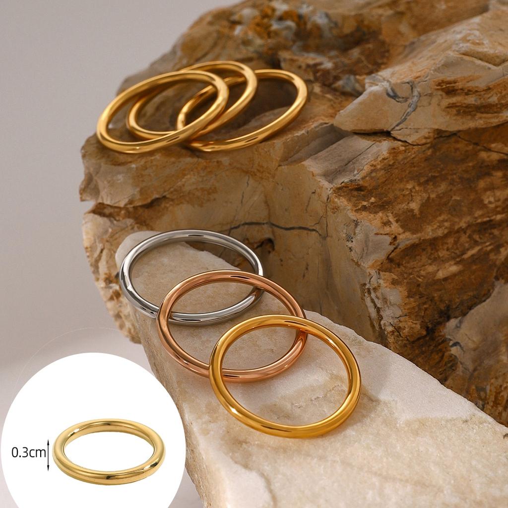 CARLIDANA Minimalist Simple Gold Plated Stainless Steel Flat Finger Ring Non Tarnish Thin Stacking Rings Jewelry Women for Gift
