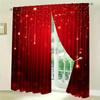 2pcs - Christmas Curtains, Christmas Golden Star red polyester printed curtains, home decoration, room decoration