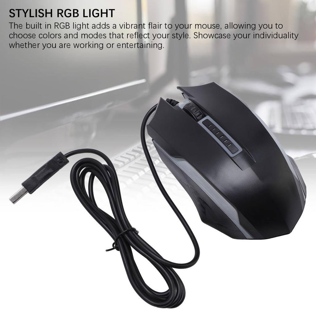 USB Wired Mouse with 4.9ft Cable 1200 DPI Sensitive Comfortable Grip RGB Optical Computer Mouse for