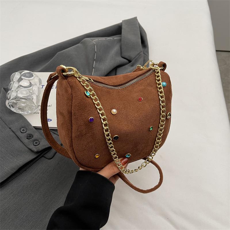 2023 Новая Ретро Повседневная Сумка Женская Замшевая Маленькая Квадратная Сумка Модная Сумка Через Плечо коричневый