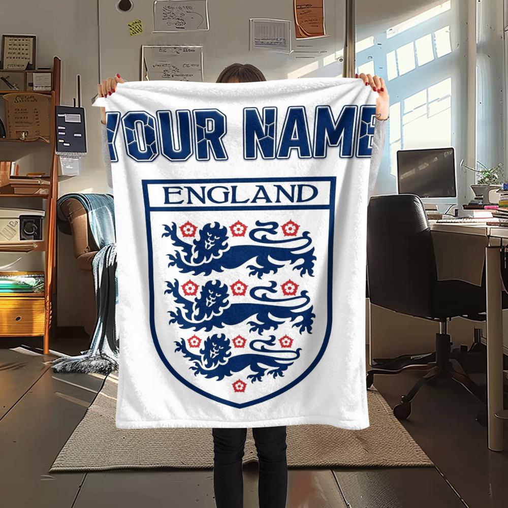 1PC Custom Name England Soccer Patterned Flannel Blanket Suitable For All Seasons for Home Decor Warmth and Comfort Gifts Holiday Present