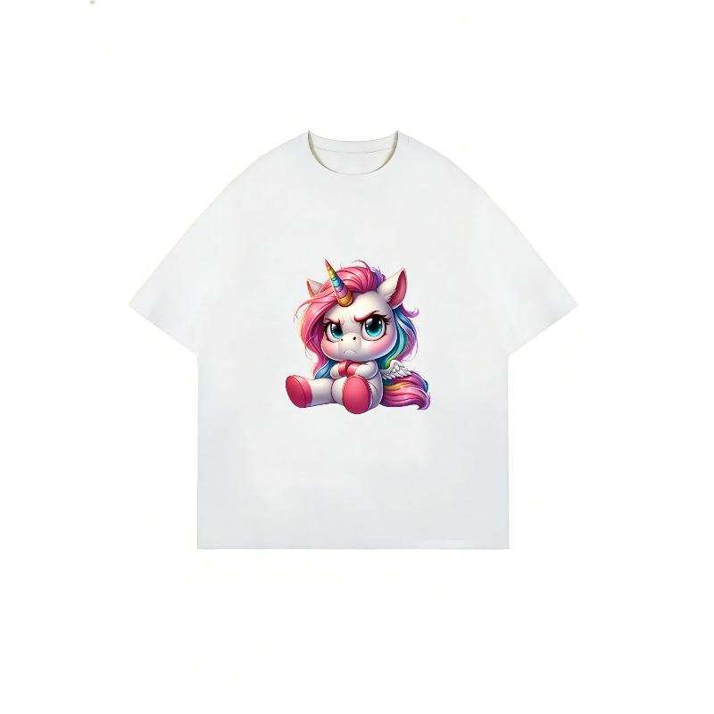 Oversized T Shirt Dress Black Cute Rainbow Unicorn Print For Casual Wear