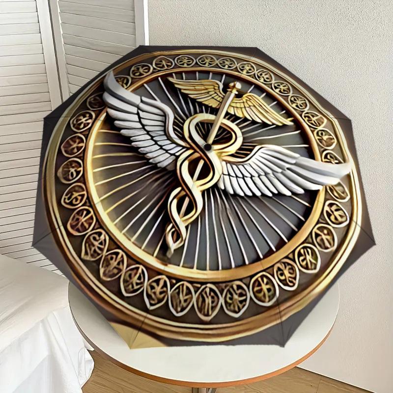 1PC Caduceus Symbol Automatic Open/Close Umbrella with Windproof, 8-Rib Sturdy Canopy, Durable Ribs, Fashionable Design, 1316A