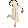 Solid color temperament breasted design polo collar knitted dress women's autumn and winter new bottom waist thin dress