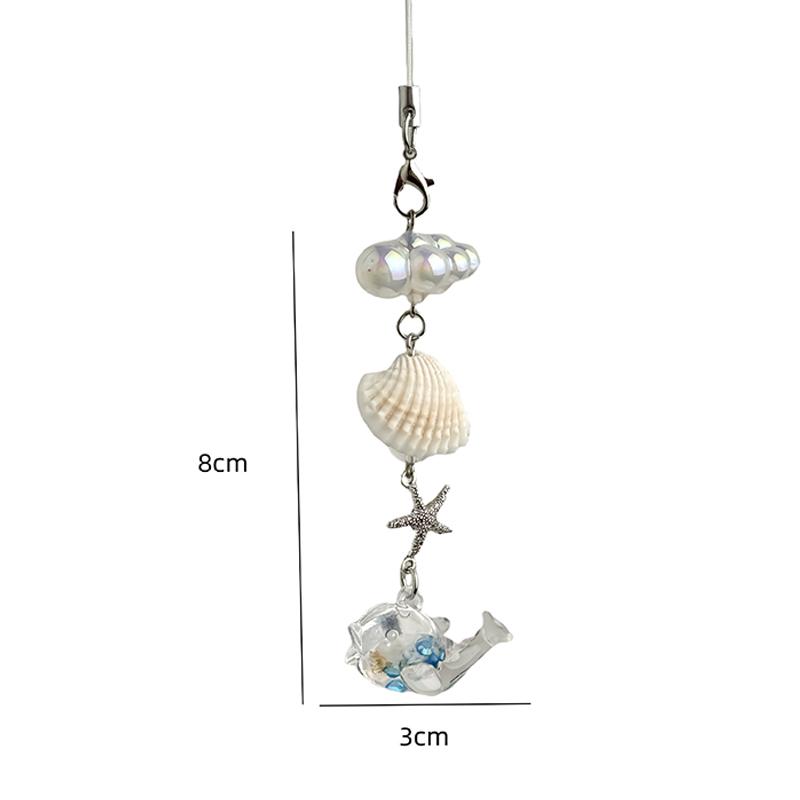 Stylish Shells And Pearls Pendant Keychain Ocean Pentagram Phone Strap Charm Cute Beaded Cell Phone Strap Bag Keychain