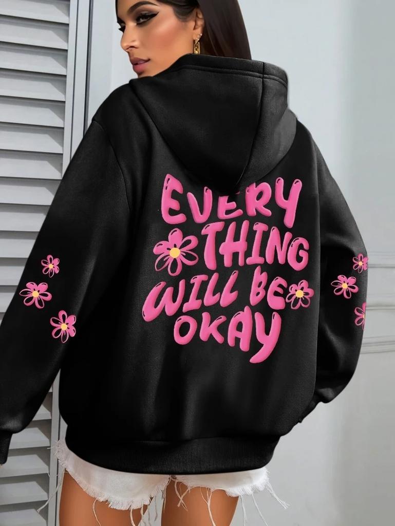 Tutto andrà bene Maglione con cappuccio stampato con alfabeto da donna Hip Hop Street Casual