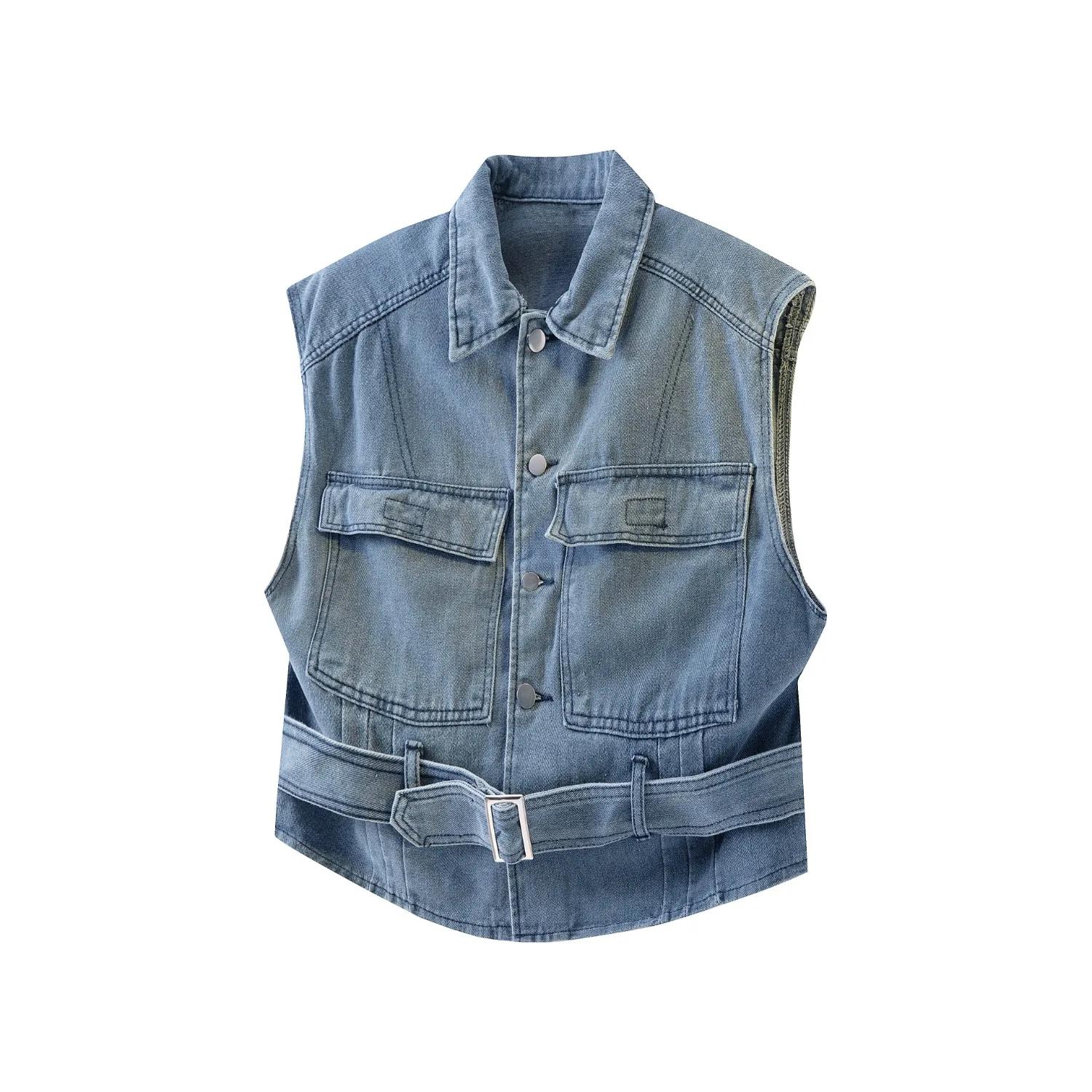 

Весна 2026 Чоловічий Мотоциклетний Ковбойський Денімний Жилет Вінтажний Синій Багато Кишень Безрукавки Панк Ковбойська Мода Чорний Жилет XXXL синій