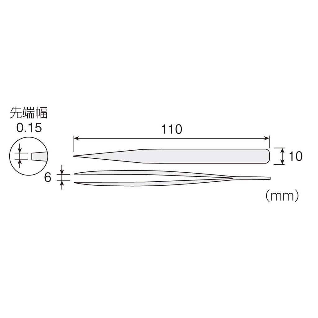 HOZAN Precision Tweezers, Fully Non-Magnetic, 110mm Long, 6mm Opening, 0.15mm Tip, Tapered, P-671