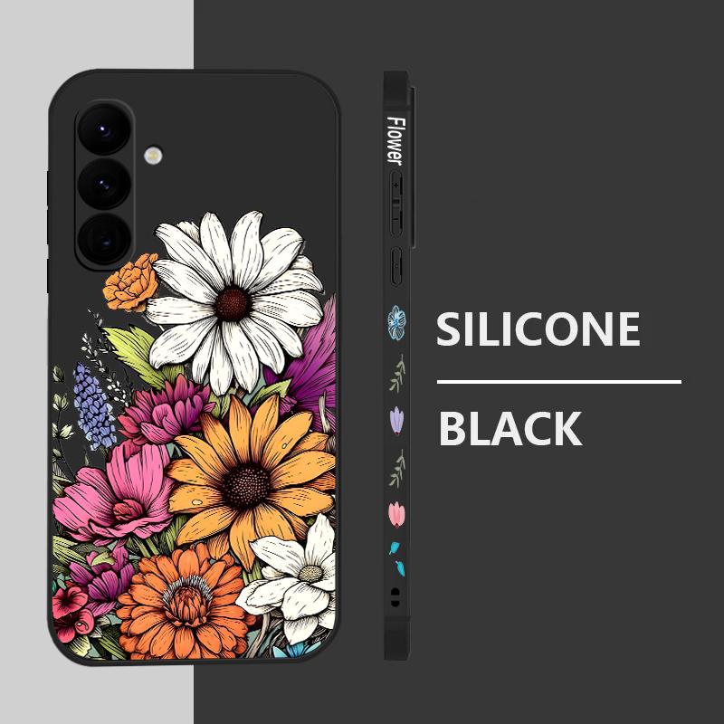 Colorful Flower Print Lanyard Phone Case For Samsung Galaxy A57 A17 A56 A16 A55 A15 A36 S25 FE S26 S24 S23 S22 Ultra Soft Cover