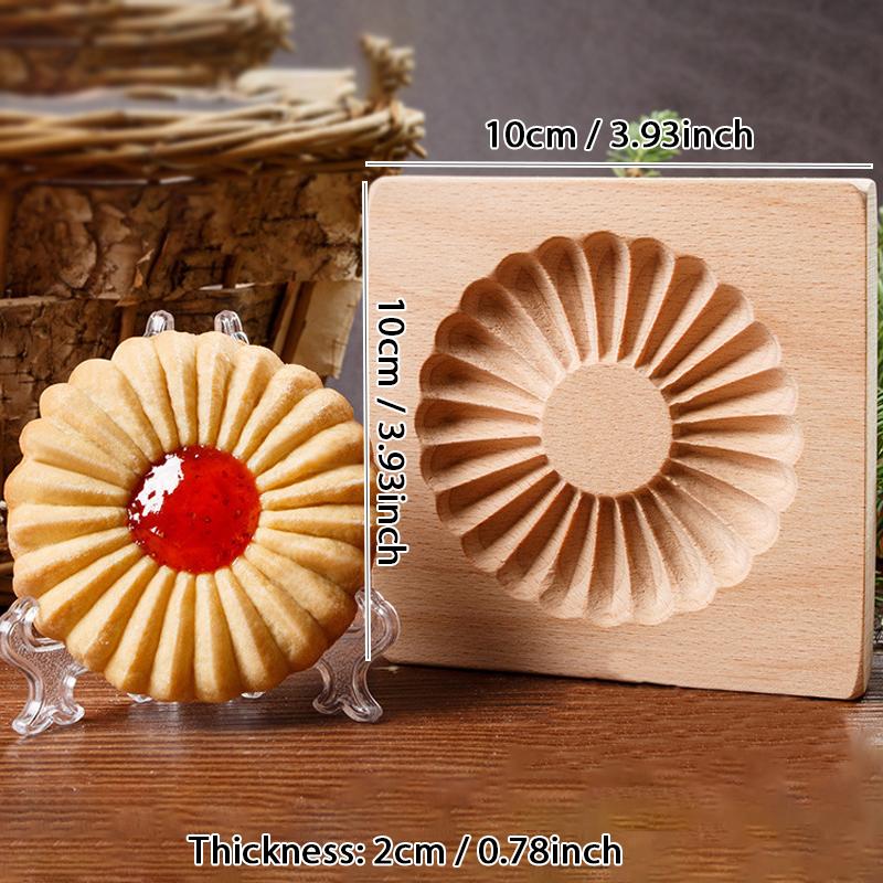 3D Wooden Cookie Cutter Moulds for DIY Baking, Engraved Embossed Biscuit Molds, for Gingerbread Fondant Christmas Gift Kitchen