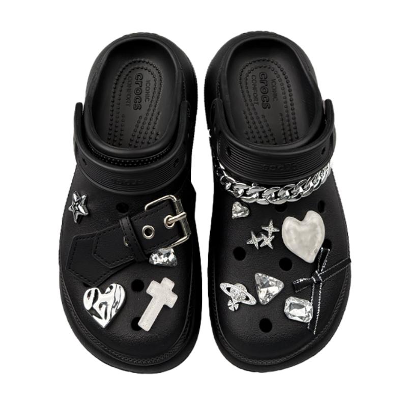 Crocs Classic Lined Gift Box ZR Zhiran Cool Cross Gothic Chain Love Hand-Painted Versatile Hole Shoes Unisex Black