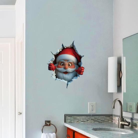 Santa Cracked Wall Decal Christmas Self-Adhesive Static Clings PVC Stickers for Car Window Room Wall Decor