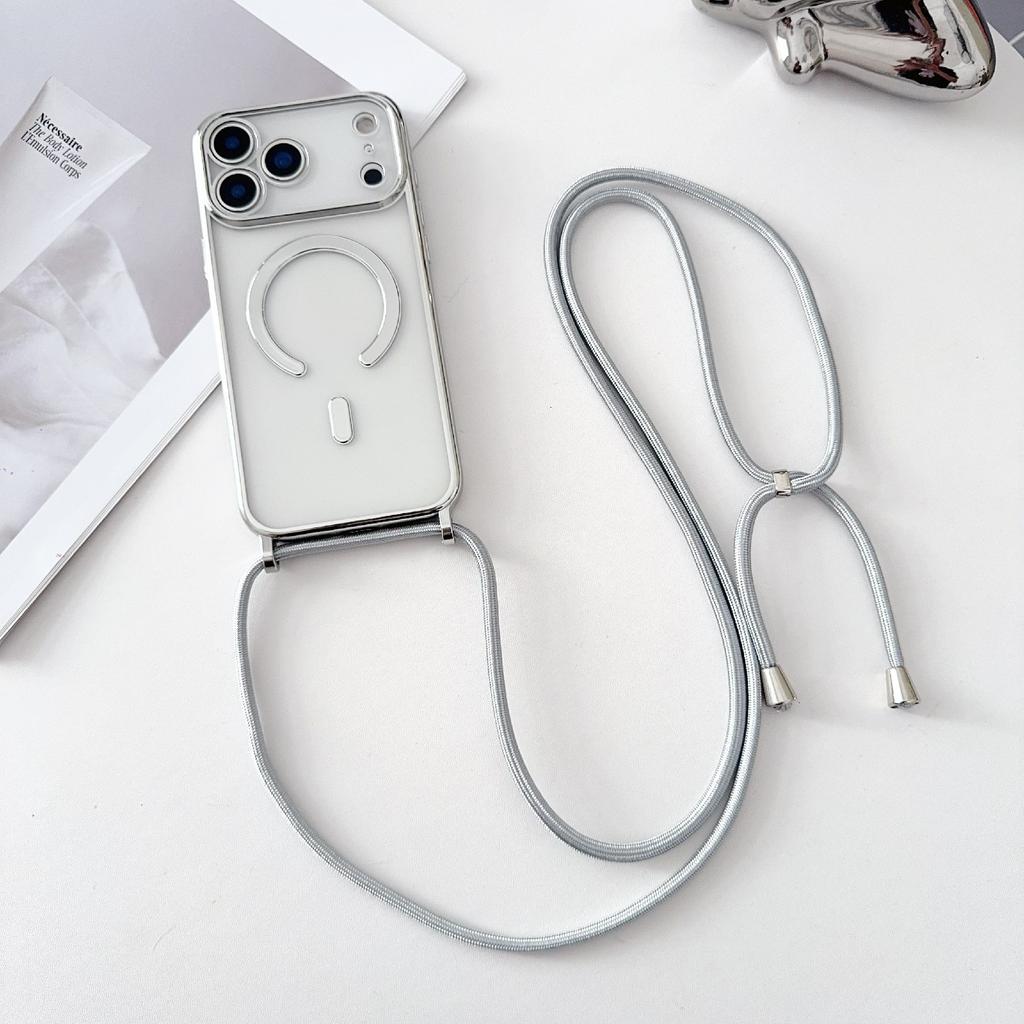 For iPhone 17 Pro Case Compatible with MagSafe Electroplating TPU Phone Cover with Long Lanyard