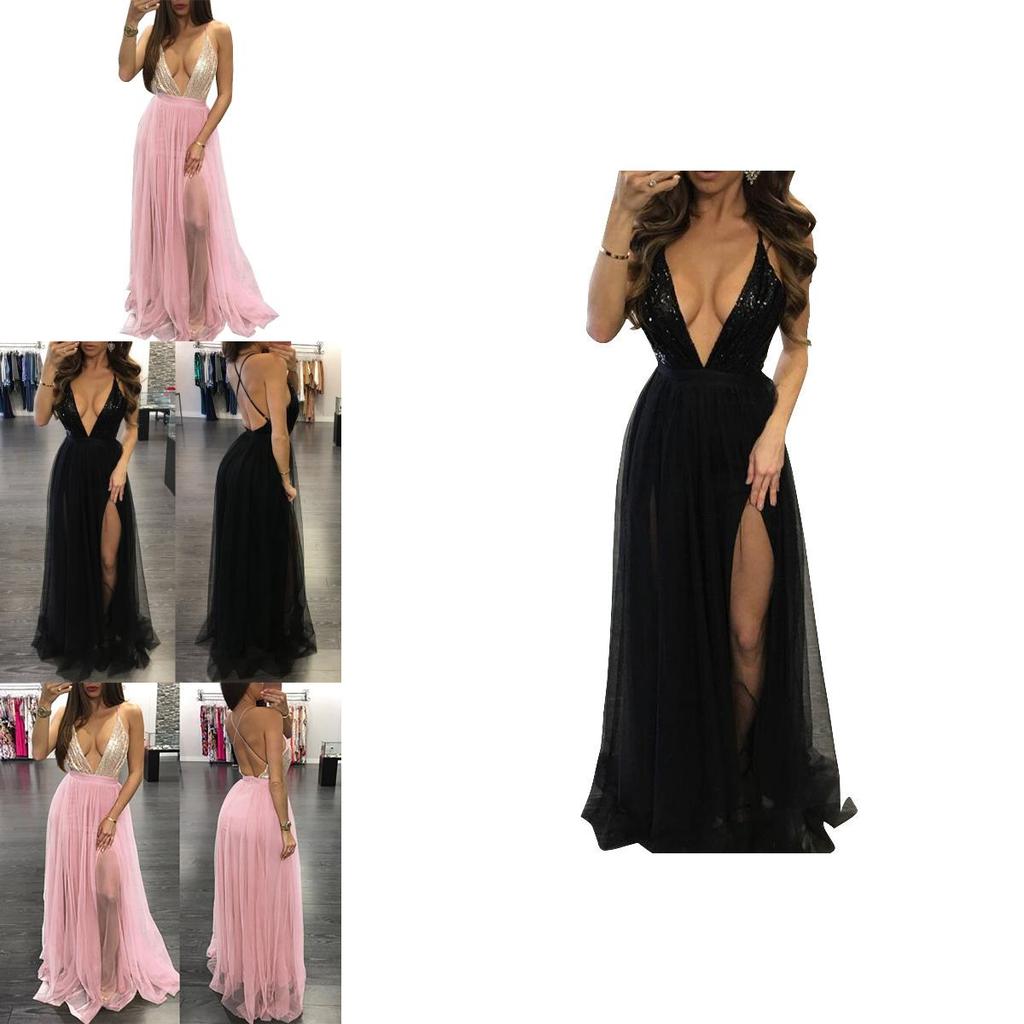 Elegant Women Party Sling Evening Dress With Deep V-neck And Stunning Backless Design