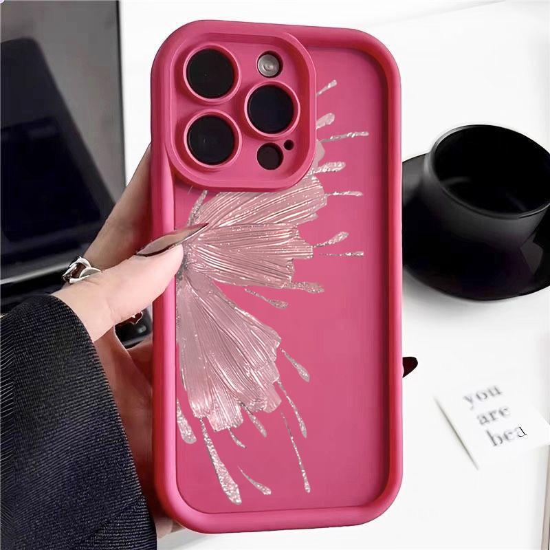 Gilded Butterfly Pattern Phone Case For iPhone 16 15 14 Pro Max 16 Plus 13 12 11 Pro XR X XS 8 7 Candy Color Soft Silicone Cover