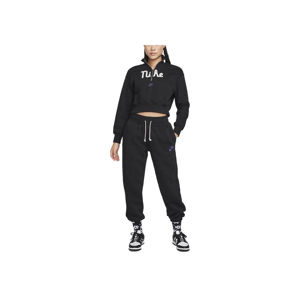 Nike Sportswear Letter Print Half-Zip Cropped Sweatshirt Women Tops Black FQ7980-010