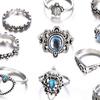 Yousheng 13 Pcs Rings Vintage Rhinestone Decor Hollow Out Polished Stainless Carved Star Crown Turtle Shape Exquisite Kuckle Ring Set Lady Finger