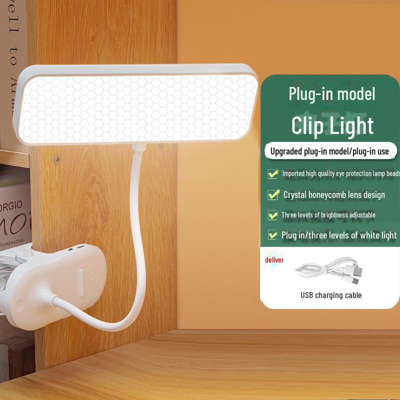 Rechargeable Clip-on LED Desk Lamp for Eye Protection - Ideal for Studying, Reading, and Bedside Use in Student Dorms, Children's Rooms