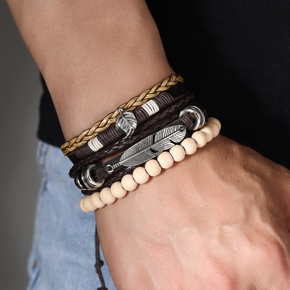 Ethnic retro style leaf leather bracelet fashion casual simple feather leather bracelet wholesale new bracelet