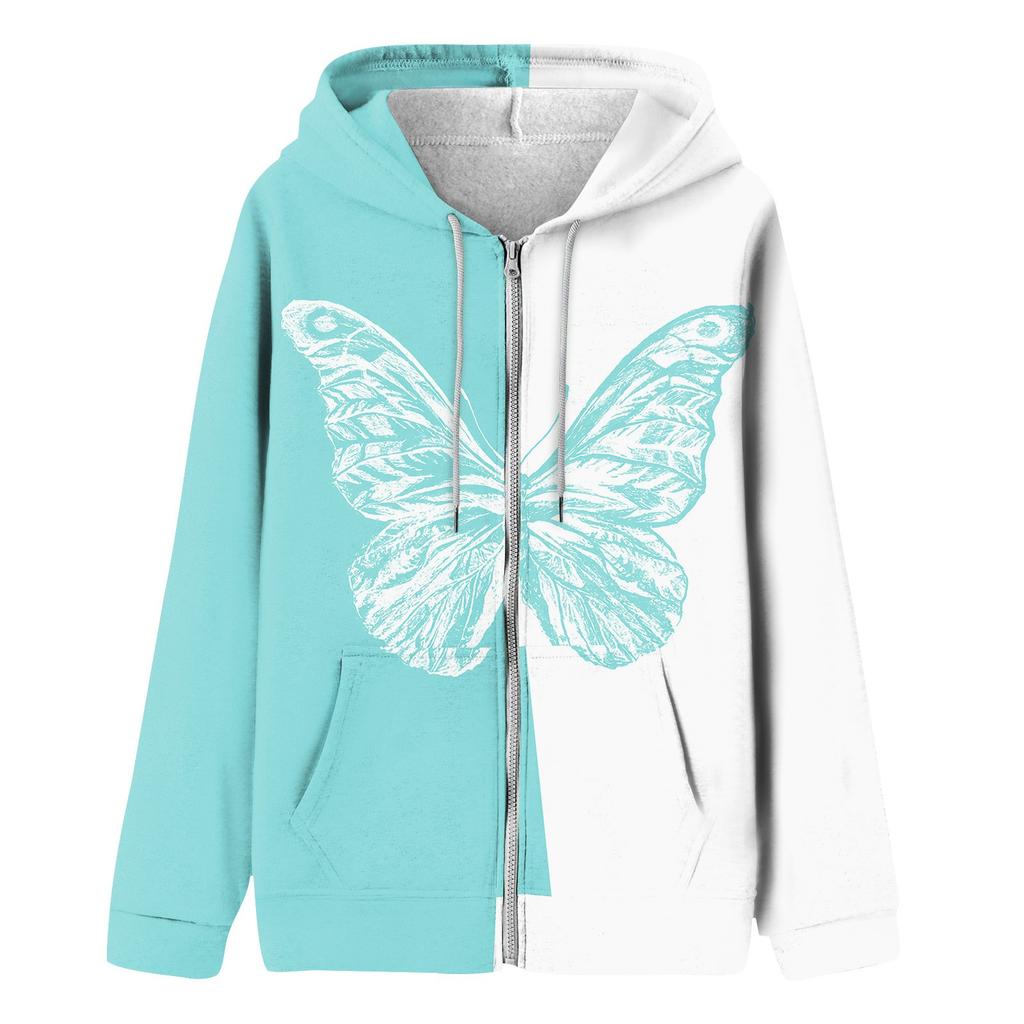 Sweat-shirt imprimé décontracté à manches longues pour femme avec poche, cardigan, veste, sweat à capuche, manteau à fermeture éclair