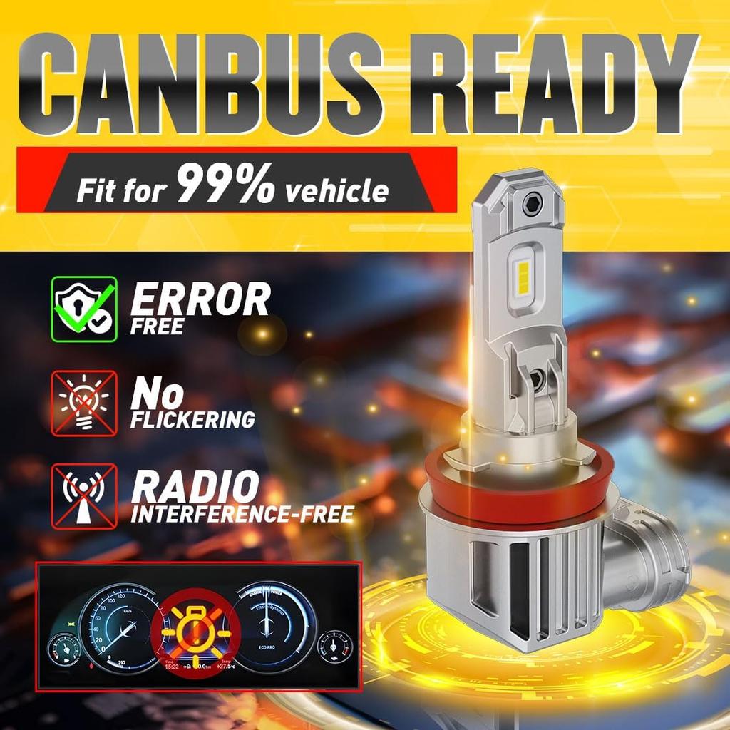 H11 Led Bulbs, 30000LM 1000% Brightness, Cool White 6500K, 1:1 Mini Size, Plug And Play, Canbus Ready, Hi And Low Beam, H8 H11 H16 Led Fog Lights,