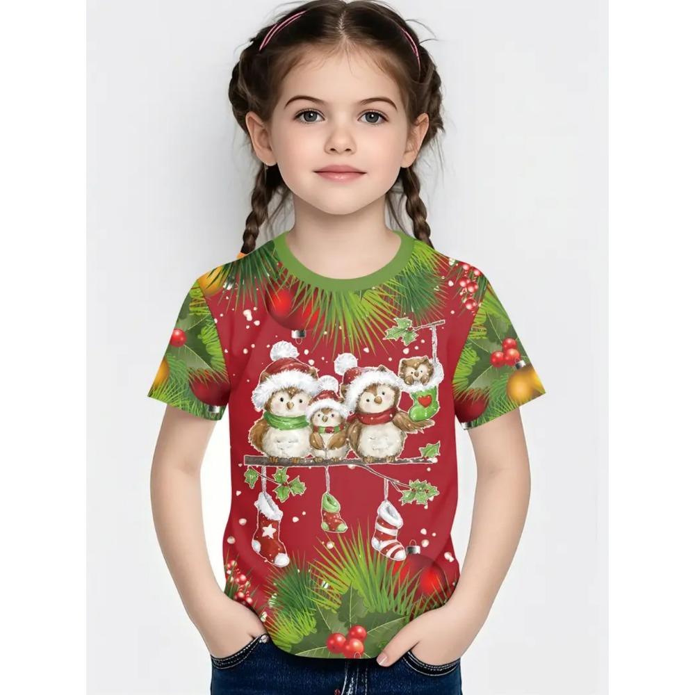 Cute Santa Claus Children's T-Shirt Christmas 3D Print Girl Short Sleeve T-Shirt Holiday Boys Clothes O-Neck Tees Tops Clothing