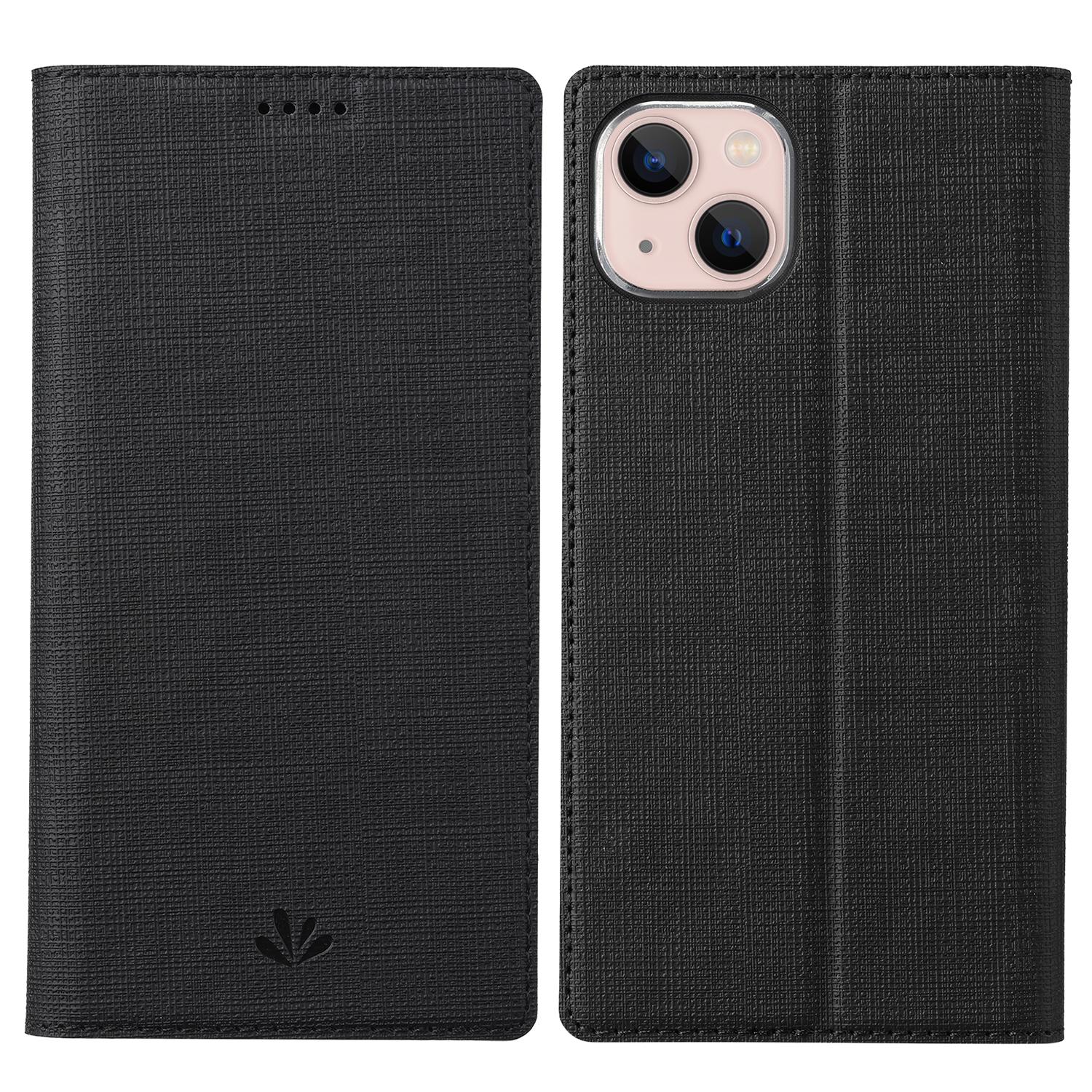 

VILI DMX Series Ant-scratch Leather Phone Case for iPhone 15,Stand Cover with Card Slot Black