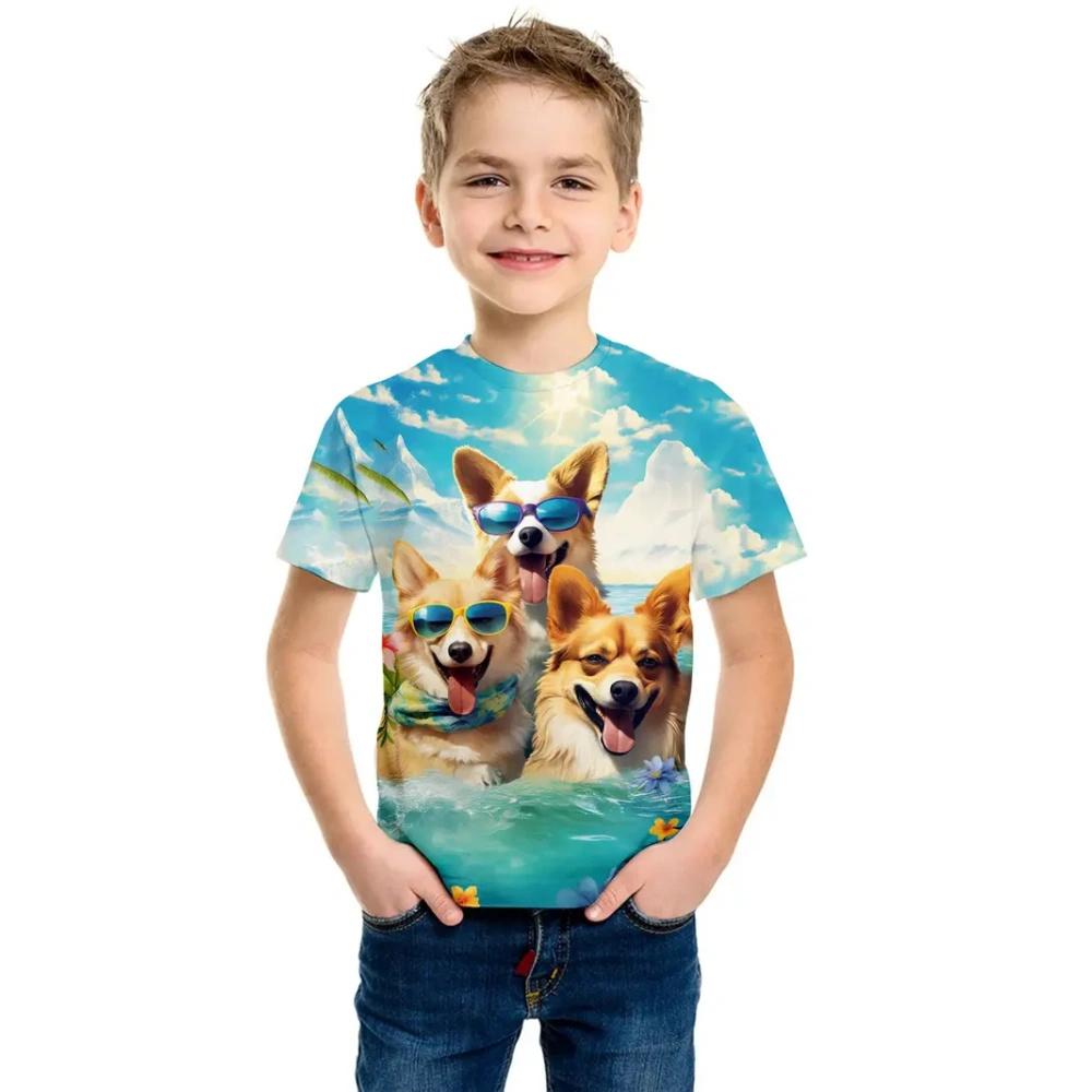 Nové retro psí 3D tištěné ležérní dětské oblečení top tričko módní dětské oblečení pro chlapce