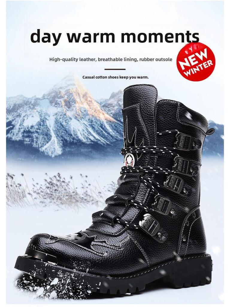 Men's Mid-Calf Martin Boots - High-Top British Style Leather Motorcycle Riding Fashion Boots